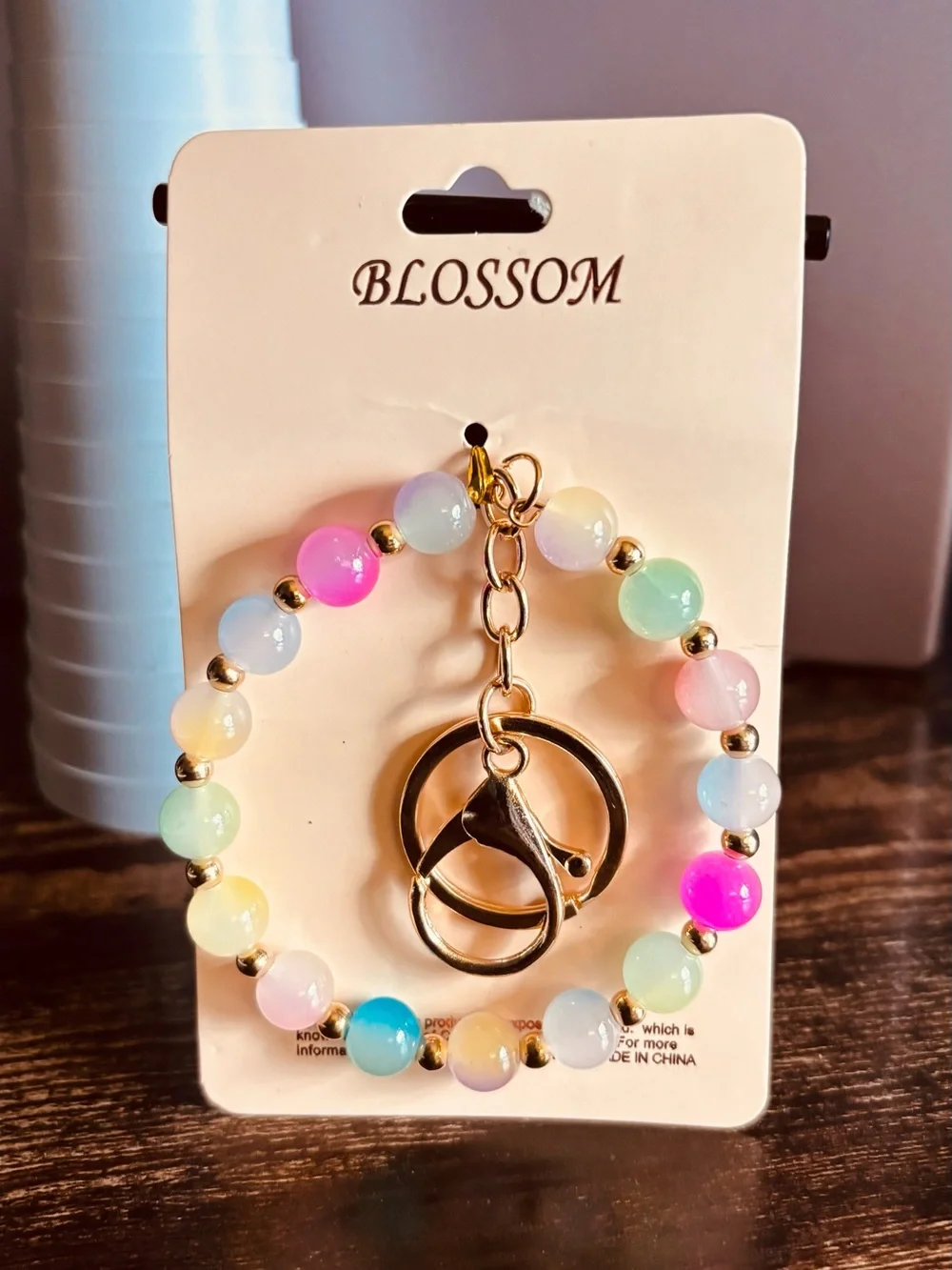 Pastel Beaded‎ Wristlet Bracelet Keychain